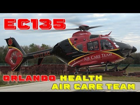 Orlando Health Air Care Team EC135 rescue helicopter engine start, takeoff and landing N917AC