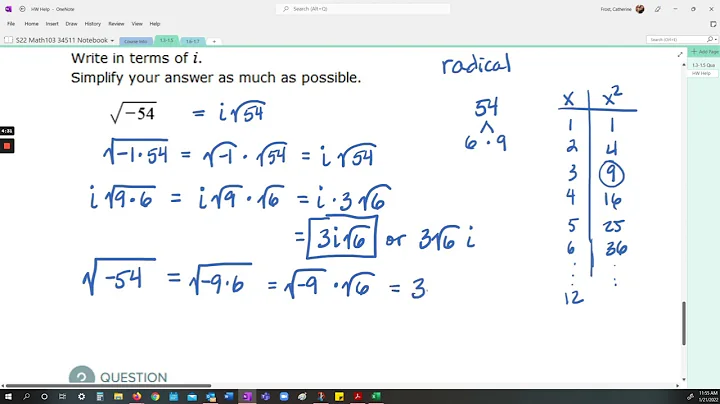 Using i to rewrite square roots of negative numbers