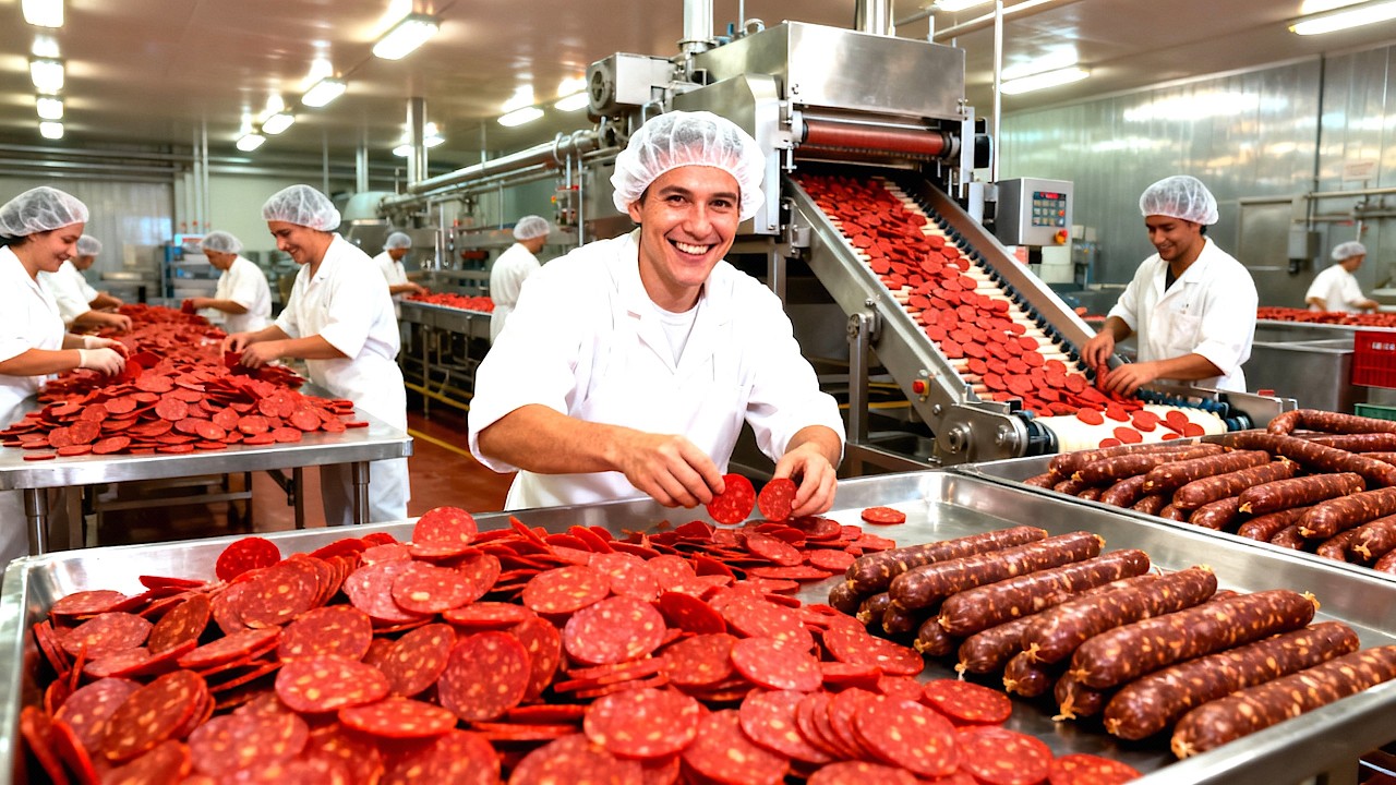 Pepperoni Making Process How Pepperoni Is Made In a Factory 🍕 - YouTube