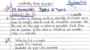 Unit-3:Unsteady Flow in Pipes|All Numericals|Hydraulics Purbanchal University TU PoU KU|BE Civil 4th