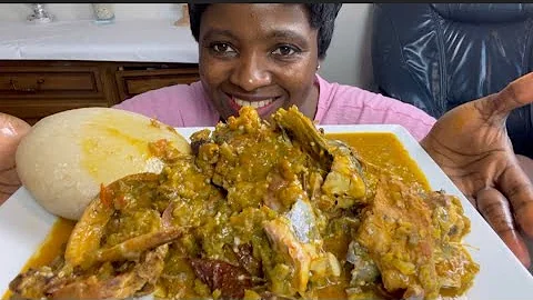 ASMR OKRA SOUP WITH GARRI FUFU MUKBANG BANG (eating show no talking #africanfood #mukbang #eatingsho