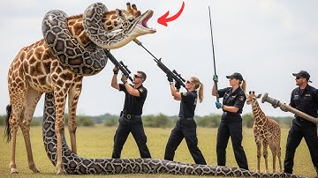 Brave Team Battles Giant Python to Save Trapped Mother Giraffe 🐍🦒