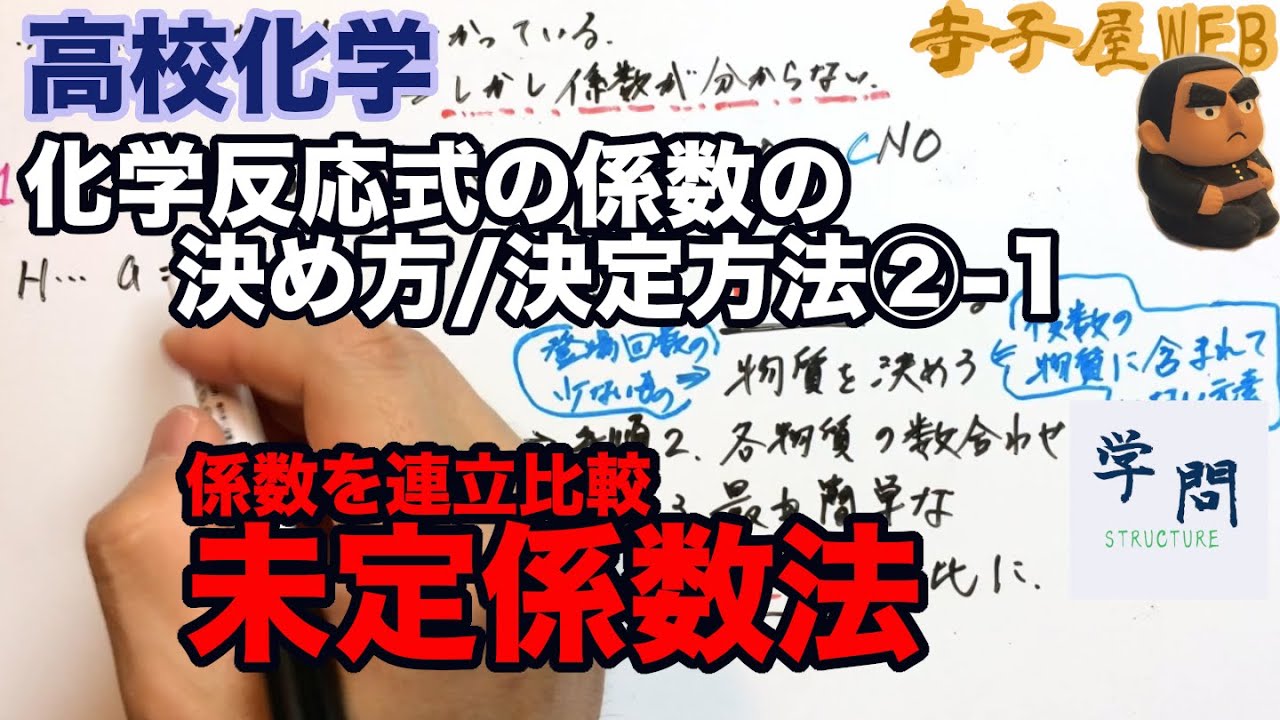 化学基礎 未定係数法のコツ 化学反応式の係数の付け方 反応式が複雑な場合係数の決定を連立方程式で 学問のstructure Youtube
