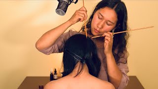 ASMR Detailed Scalp Check and Scalp, Back and Shoulder Massage (Real Person)