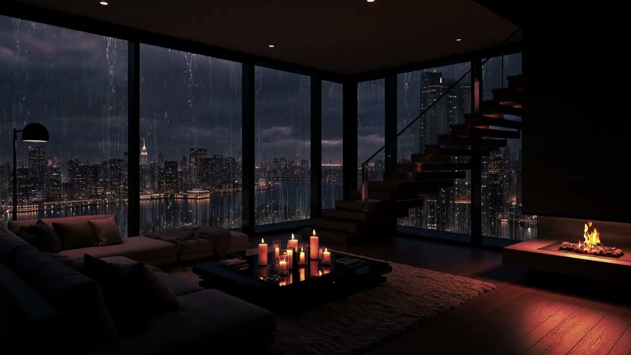 Quiet Rain in New York City 🌙Rain Sounds & fireplace Crackling To Relax | Deep Sleep Rain Sounds