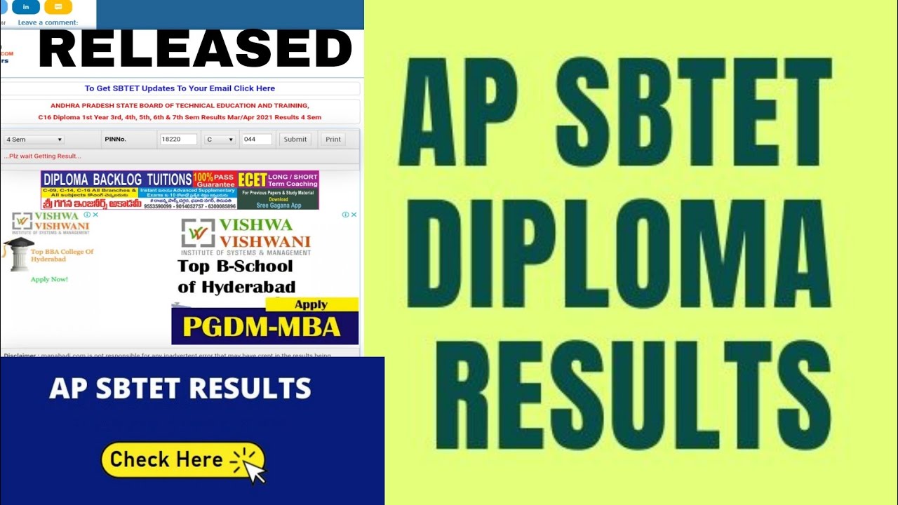AP SBTET DIPLOMA results Released MARCH /APRIL 2021