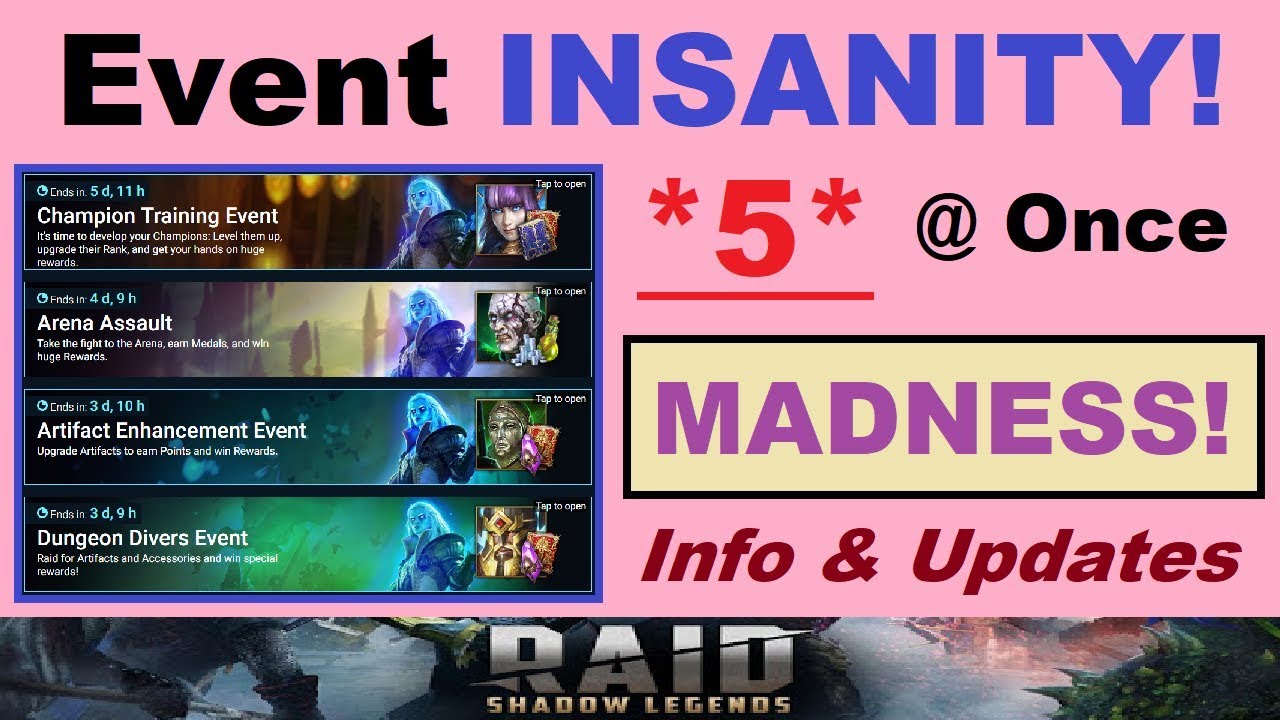 Event Insanity Begins 5 Events Once Important Info Overview More Raid Shadow Legends Youtube