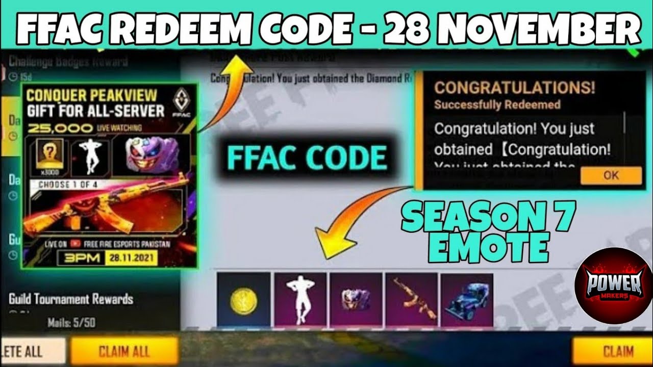 FFAC Live Watching Rewards 2021 | Free Fire Redeem Code Today | FF Redeem Code | FFAC Grand Final
