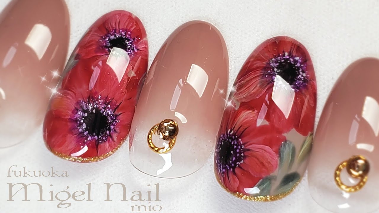 アネモネ フラワーネイルアート♡Anemone nailart