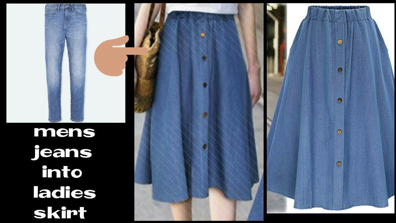 DIY:Convert Old Jeans into skirt|In 10 minutes - YouTube