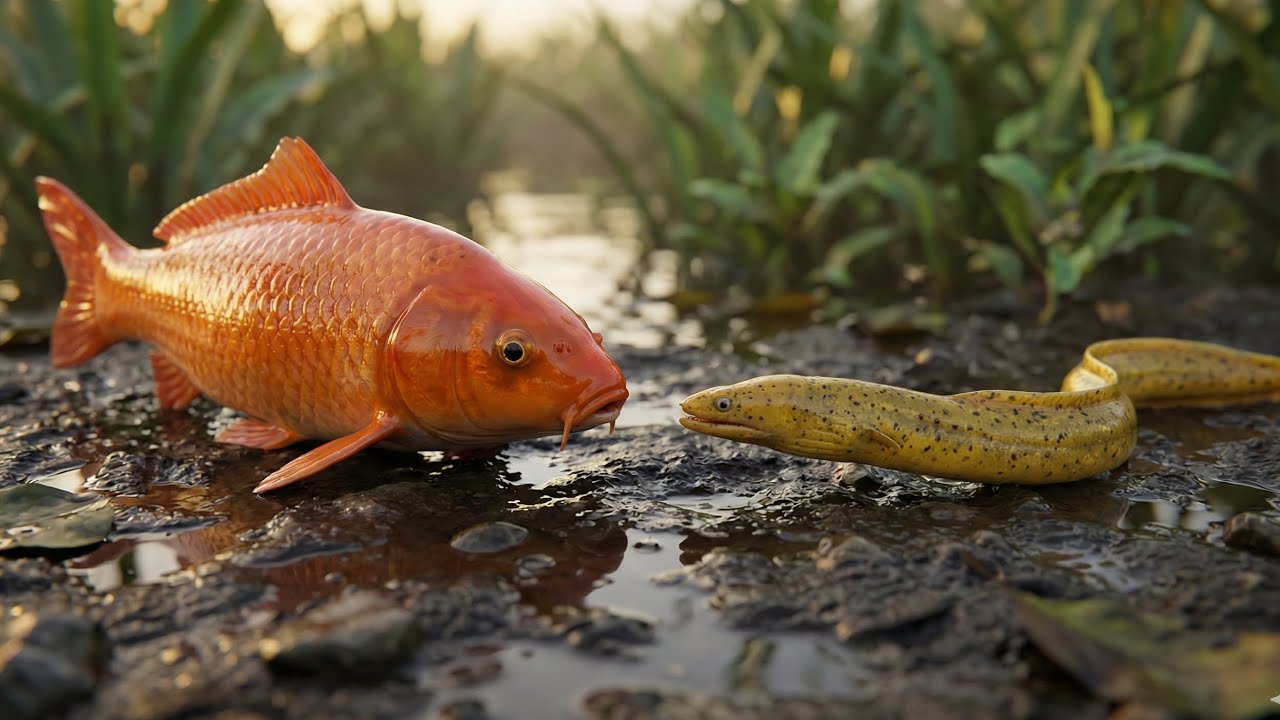 Fish vs Eel — Intense Mud Encounter! 🐟⚡”