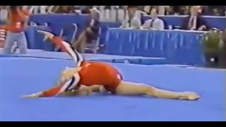 Heidi Hornbeek (USA) on floor exercise against Japan in 1992