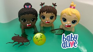 Baby Alive Triplets dolls Swimming in dirty Bath 🤮