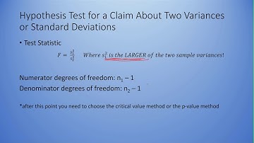 Hypothesis Testing Two Variances or Standard Deviations (including StatCrunch)