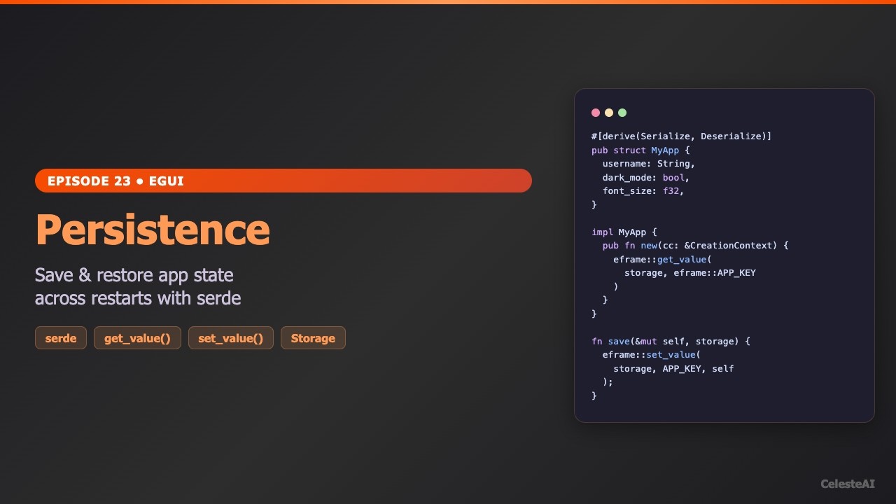 egui Persistence: Save & Restore Settings with serde | Rust GUI Ep 23