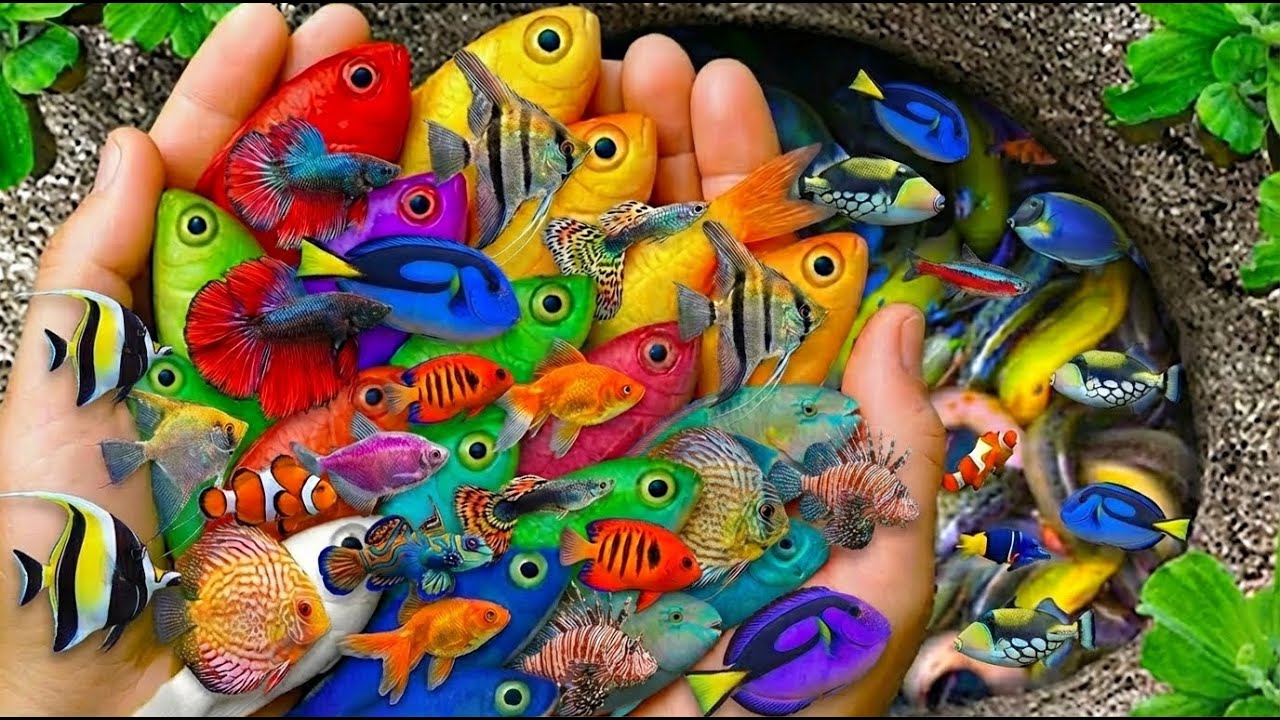 Wow! Catch beautiful aquarium fish in small pond baby turtles, pencil fish, guppies, nemo fishs, rog
