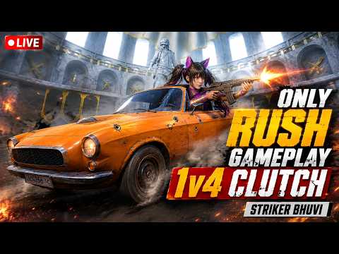 DAY- 104 | 1v4 GAMEPLAY LIVE | AGGRESSIVE RANK PUSH | BGMI LIVE 🔥| STRIKER BHUVI