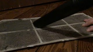 CLEANING OFF MY DIRTY AIR CONDITIONER FILTER WITH MY DIRT DEVIL BREEZE/FEATHERLITE BAGLESS!!!!!!!!!!