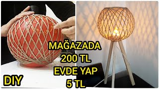 İP VE BALONDAN ABAJUR LAMBA💡YAPIMI ÇOK KOLAY/Lampshade Lamp Making From Rope And Wood/DIY