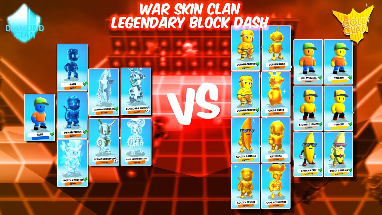 WAR SKIN CLAN LEGENDARY BLOCK DASH! DIAMOND CLAN vs GOLD