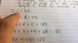 Angles of a Triangle - Geometry Systems of Equations Word Problem (Example)
