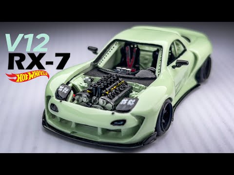 Mazda RX7 Pistachio swapped M120 V12 Zonda Engine Hot Wheels Custom