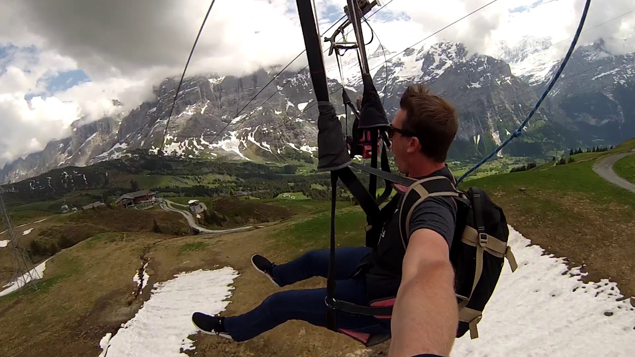 Go pro first flyer zip line Grinderwald
