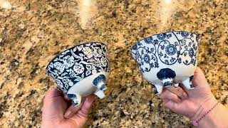 Surlama Coffee Mugs Set of 2, 10.5 oz Large Porcelain Coffee Cups  Vintage Blue