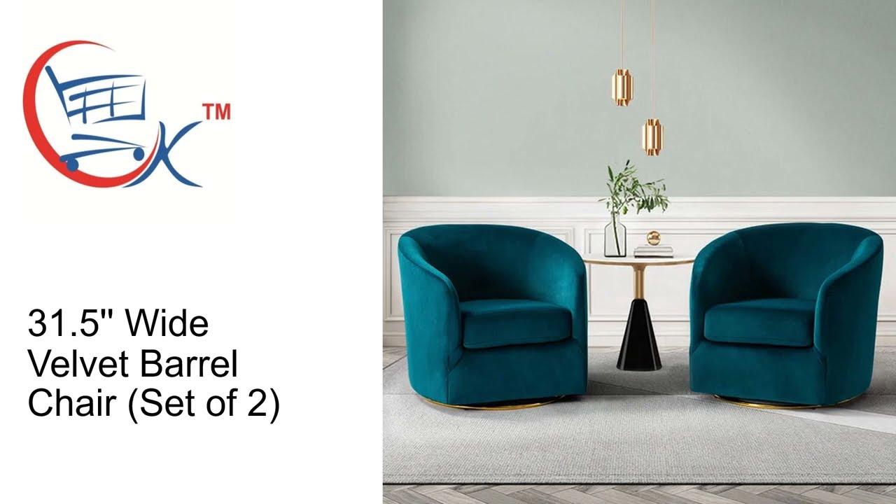 Crate And Barrel Swivel Chair : 31.5'' Wide Velvet Barrel Chair (Set of 2)