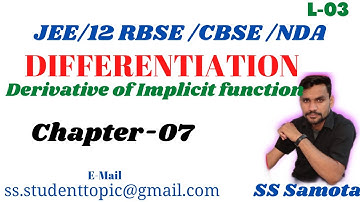 RBSE Class 12 Maths Chapter 7/DIFFERENTIATION L-03/Derivative of Implicit function/ #Studenttopics