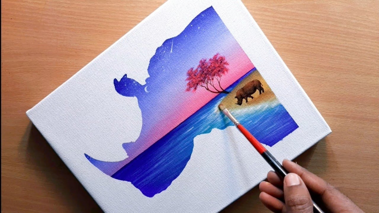 Pink sky and Rainasorus Acrylic painting on canvas//#92 Easy to draw Acrylic painting on canvas