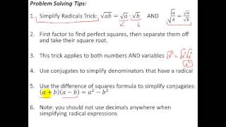 Glencoe Algebra 1 - 10.2 - Simplifying Radical Expressions