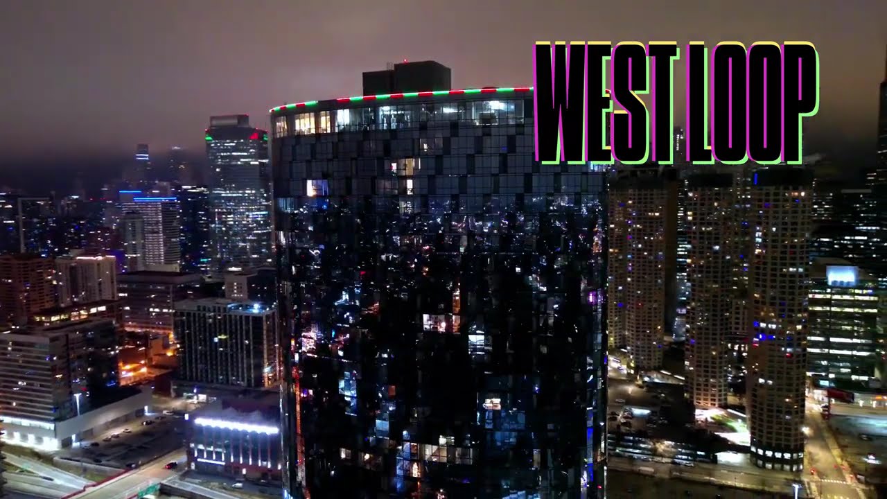 Late December - Chicago West Loop - Night Skyline - Amazing Architecture - Drone Videography