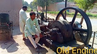 Cold desi old huge diesel engine amazing start up - cold desi old black engine - diesel fuel engine