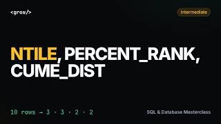 Details SQL NTILE, PERCENT_RANK and CUME_DIST: Buckets, Percentiles and Quartiles (PostgreSQL) Update