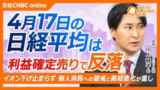 【4月17日(金)東京株式市場】日経平均株価は反落…利益確定売り目立つ／イオン下げ止まらず、消費懸念根強く需給悪化も重荷／ソフトウェア関連株の強さが目立つ／来週決算控える野村が下げ幅拡大