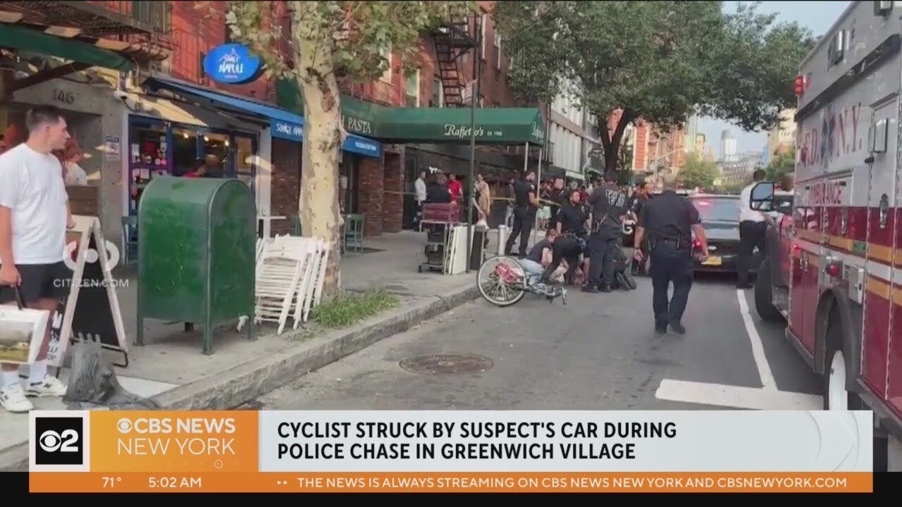 NYPD: Driver fleeing police hits cyclist in Greenwich Village - YouTube