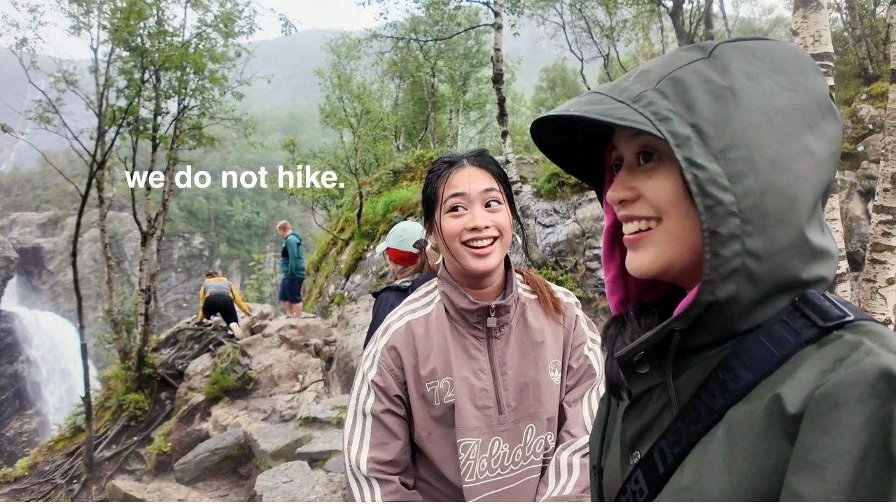 hiking up to a WATERFALL in Norway