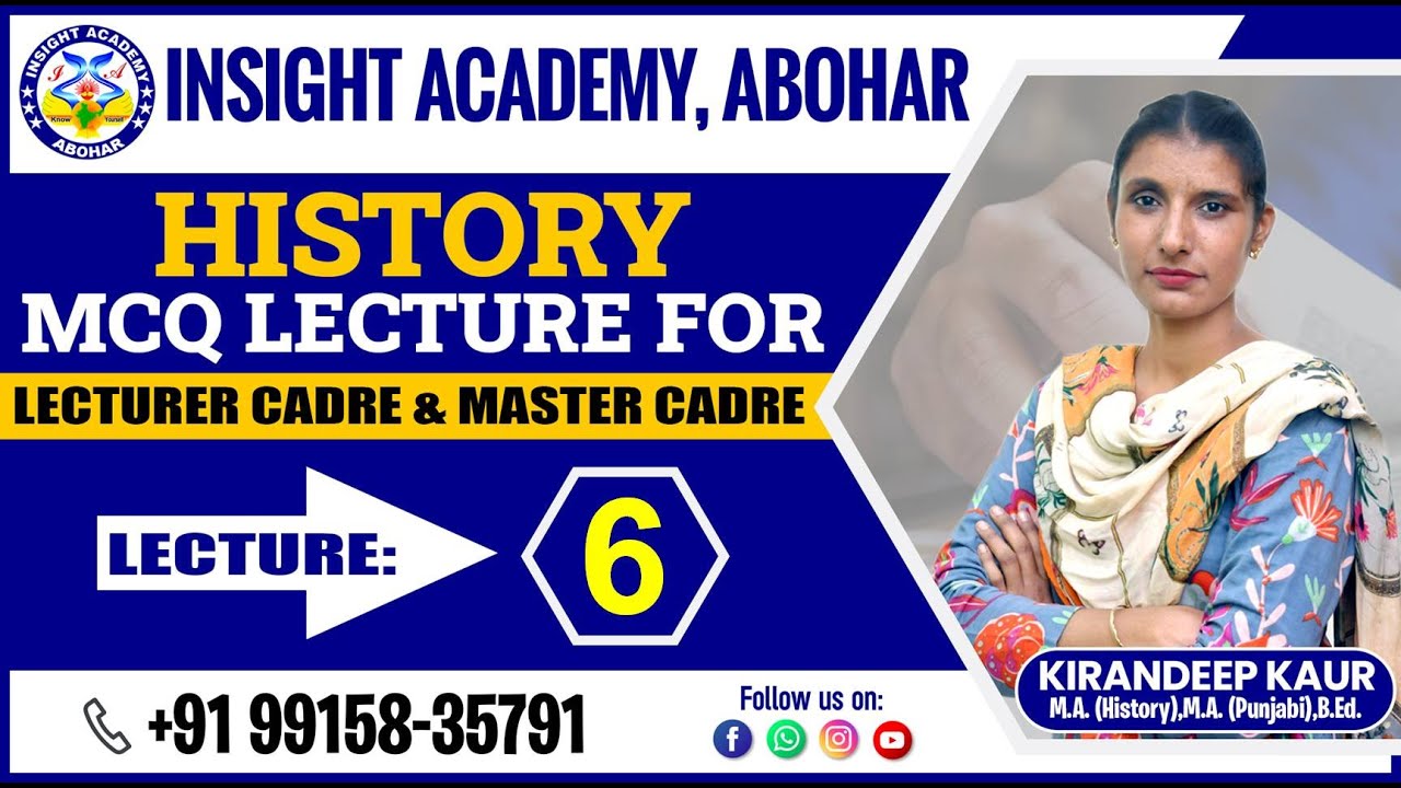 History Lecturer | MCQ Lecture 6 | History Master Cadre | Lecturer Cadre | Insight Academy Abohar