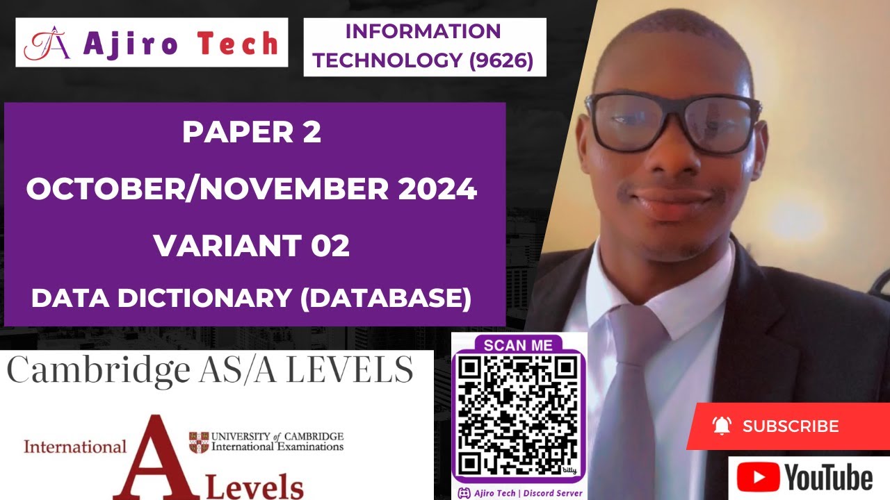 CIE AS Level Information Technology (9626) Paper 2 Data Dictionary