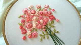 Hand embroidery of a flower bouquet with easy stitches