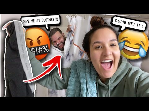 STEALING HIS CLOTHES WHILE HE SHOWERS!! (Prank on Boyfriend)