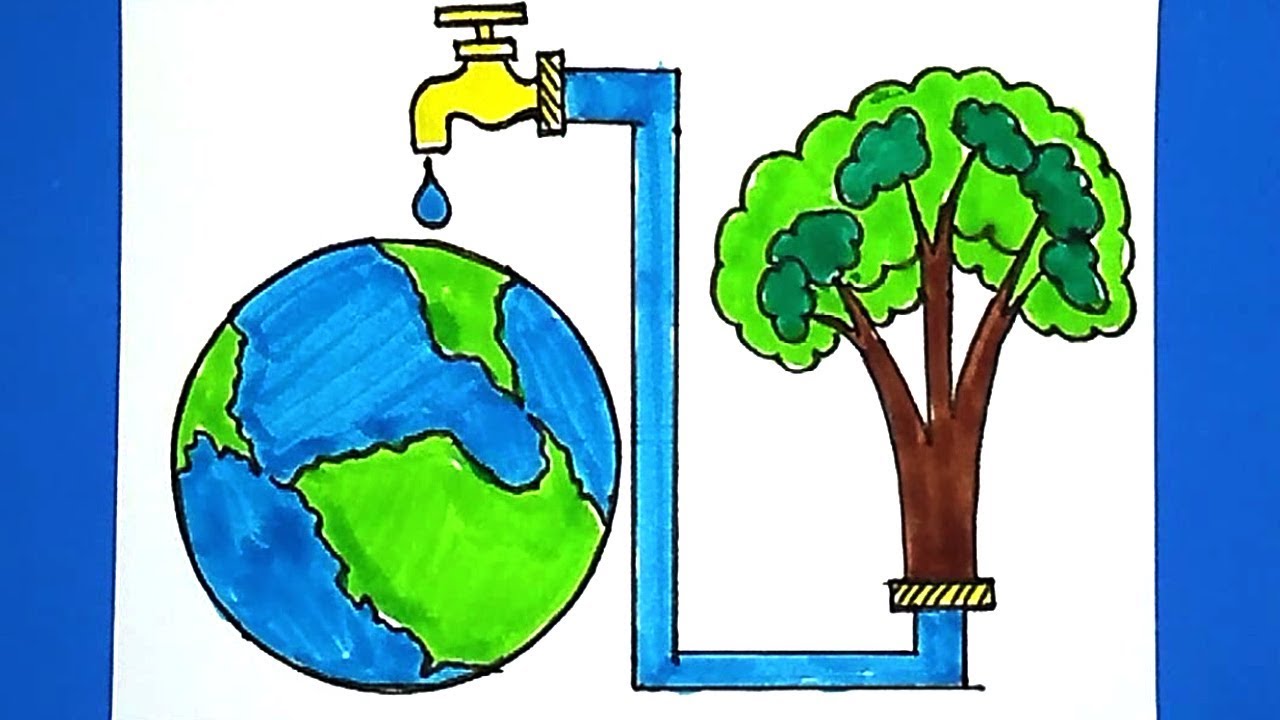 How to Draw Save Trees | Save Water | Save Nature Poster Drawing ...