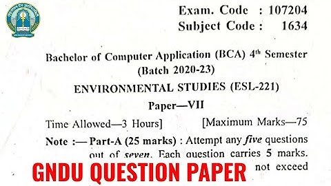 Gndu BCA 4th Semester Environmental Studies Question Paper | Bca 4th Semester EVS Question Paper
