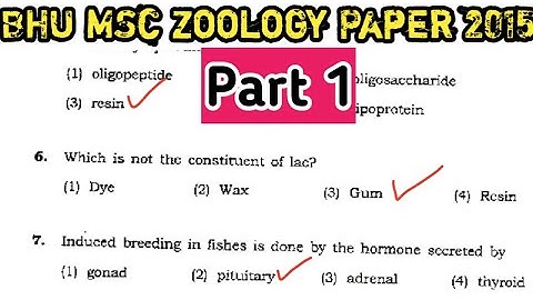 msc zoology solved paper || bhu msc zoology entrance paper 2015 || msc entrance exam || Part (1)