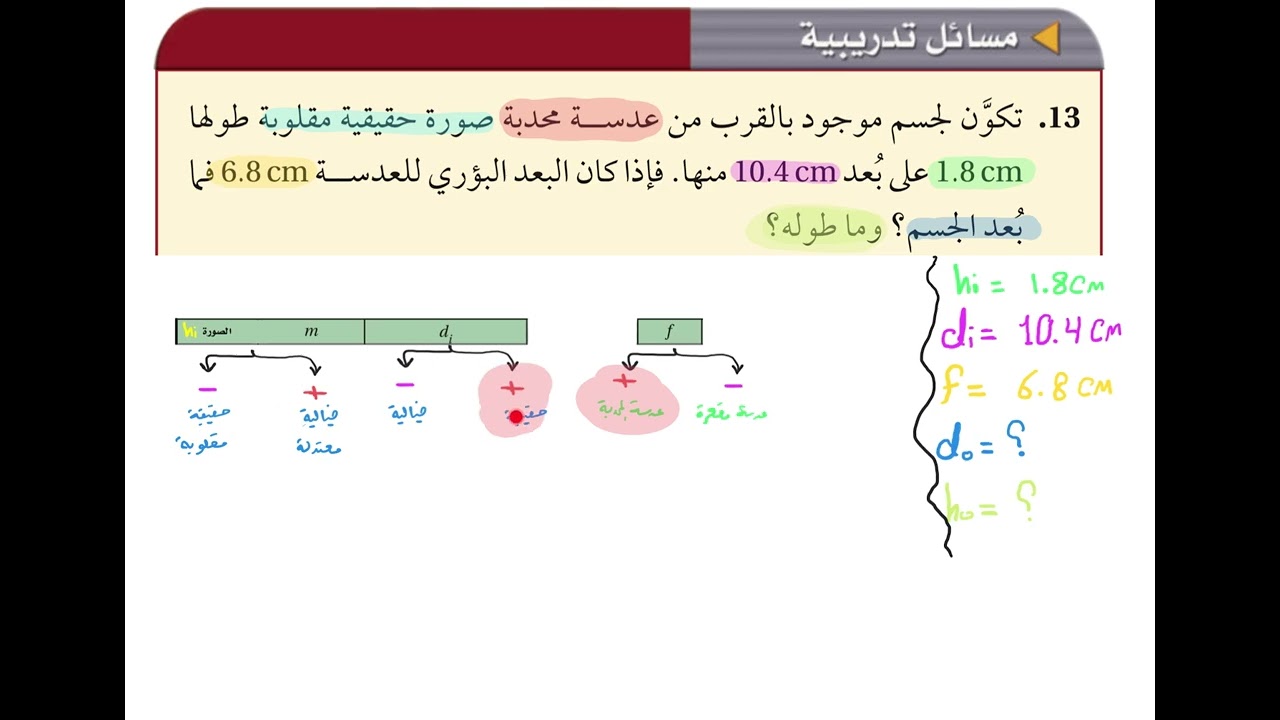 تدريب 13 - العدسات المحدبة والمقعرة