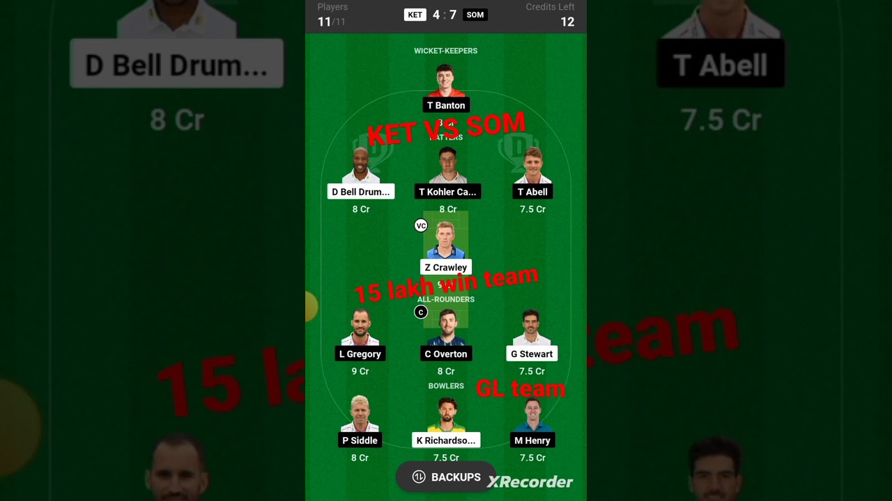 KET VS SOM Dream11 Prediction fantasy team T20 blast video 