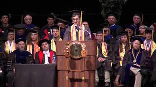 Nick walker, a graduating cns student, gives his remarks during the
university of texas at austin college natural sciences 2018
commencement ceremony.