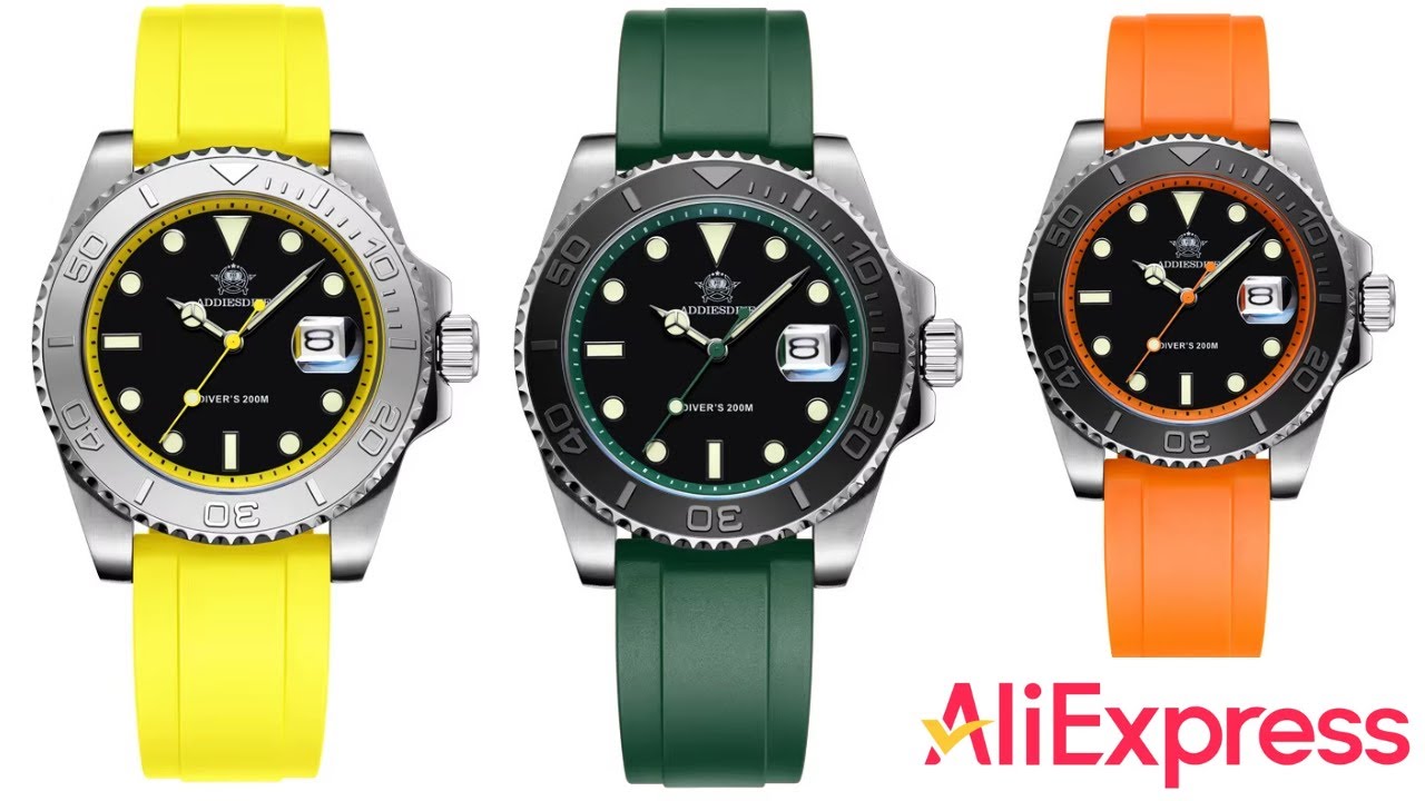 ADDIESDIVE 41mm Men’s Quartz Watch Rotatable Bezel 200m Waterproof Diving Watch Rubber Strap