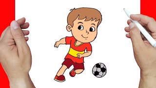 How to draw a boy playing soccer step by step and very easy - Coloring Pages